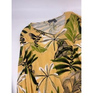 Additions by Chicos Yellow Tropical Leaf Print Long‎ Sleeve V Neck Top Size 3